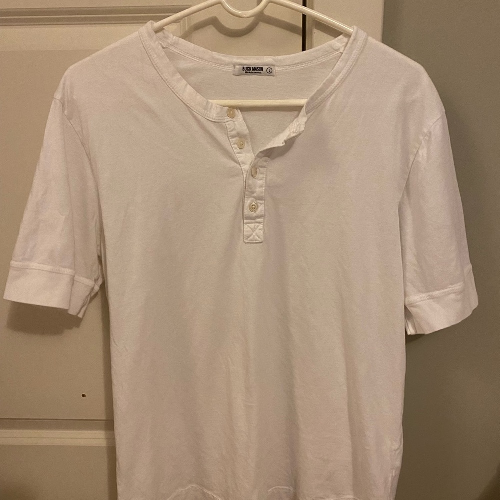 Buck Mason white Pima Short Sleeve Curved Hem Henley